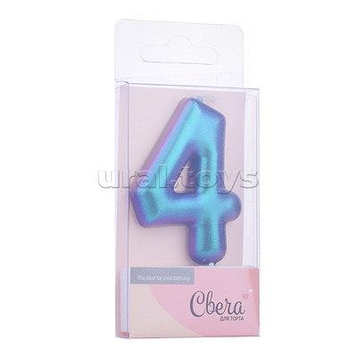 Свеча Цифра, 4, Фантом, Хамелеон, 4*6 + 2,5 см, 1 шт. с держат.