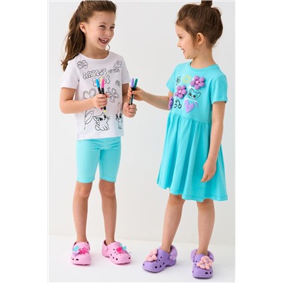 Комплект для девочек: фуфайка трикотажная (футболка), фломастеры для рисования по ткани PLAYTODAY, 1240037