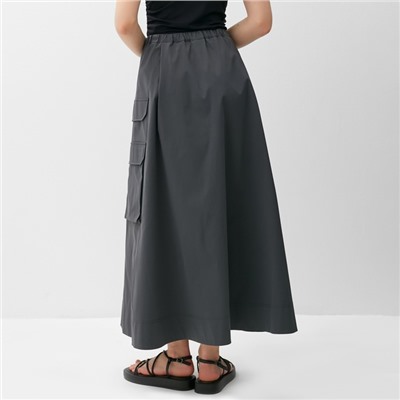 Юбка миди с накладным карманом женская MINAKU: Safari, графит, размер 42