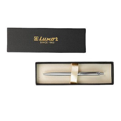 Ручка автоматическая шариковая металлическая "TRIDENT" 0.7мм синяя, серебро/хром, подарочная упак. 210081 Mazari