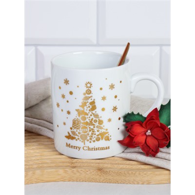 Набор кружек новогодних 4 предмета,кружки и ложки в п/у / H-3045 /уп 36/