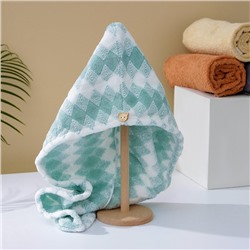 Чалма для сушки волос Доляна, микрофибра, с пуговкой, зелёная