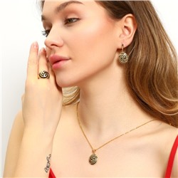 Комплект ювелирной бижутерии Итальянское золото (покрытие желтое 14к), серьги, кулон и кольцо 17 р, вставка: черная цветная эмаль, арт.213.363-17