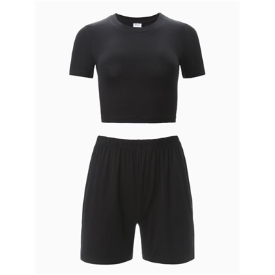 Пижама женская (футболка, шорты) MINAKU: Home collection, размер 48, чёрная