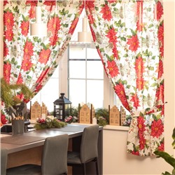 Комплект штор для кухни с подхватами «Доляна. Рождественские цветы», 2 шт., белые, 145×180 см