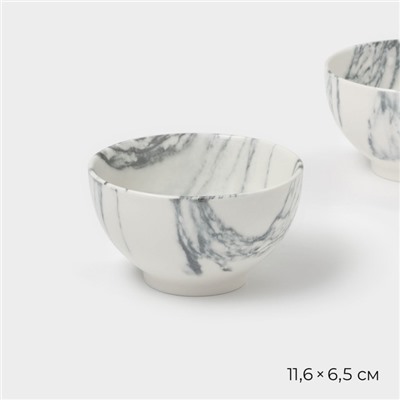Салатники Magistro Real Marble, 380 мл, 11.6×6.5 см, набор 2 шт., фарфор, белые