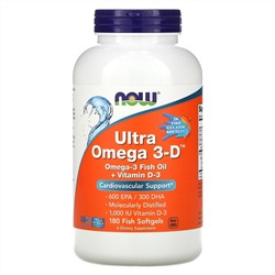 Now Foods, ультра омега 3-D, 180 капсул из рыбьего желатина