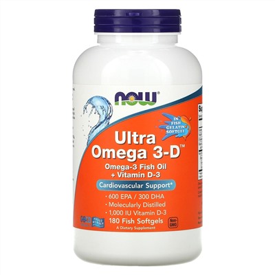 Now Foods, ультра омега 3-D, 180 капсул из рыбьего желатина