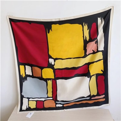 Платок шелковый на голову и шею весенний, мультицвет