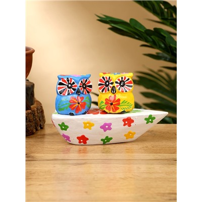 Сувенир «Пара совят», 14×7×9 см, дерево, жёлтый, синий