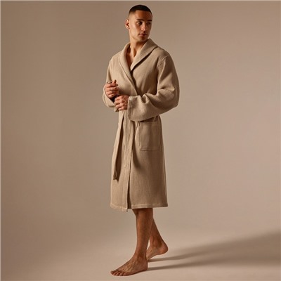 Халат вафельный мужской SL HOME: Basic «Саббиа», размер M, хлопок 100%, коричневый