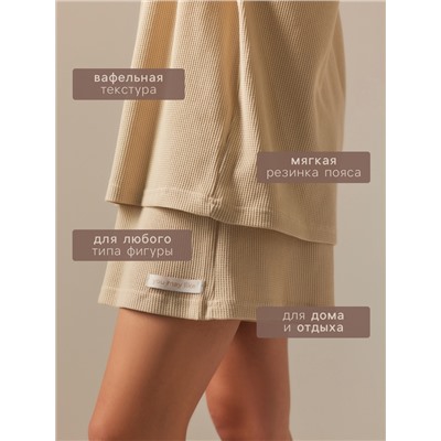 Пижама женская (рубашка, шорты) SL HOME Soft Home, размер 52-54, бежевая