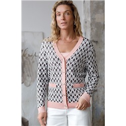 Кардиган с V-вырезом жаккардовой вязки с принтом ромб VILATTE, 1229070