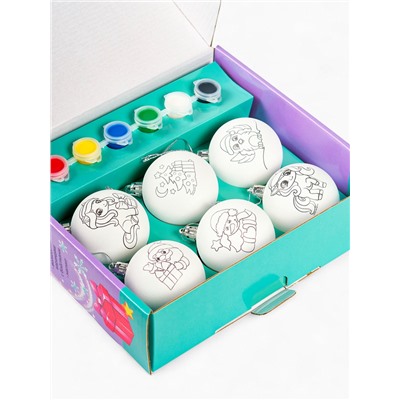 Елочные шары под раскраску «Новогодний сюрприз», набор 6 шт. + краски