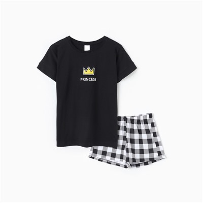 Комплект женский домашний (футболка, шорты) «Princess», цвет чёрный, размер 48