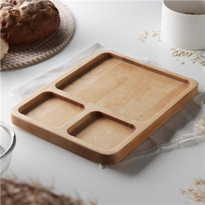 Менажница деревянная квадратная Доляна, 26×20.5×2 см, 3 секции, берёза