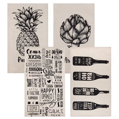 Набор полотенец кухонных «Доляна. Семейное счастье», 35×60 см - 4 шт., хлопок 100%