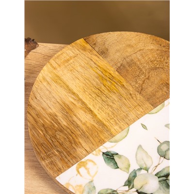 УЦЕНКА Доска разделочная круглая «Листья» дерево манго 36×28 см