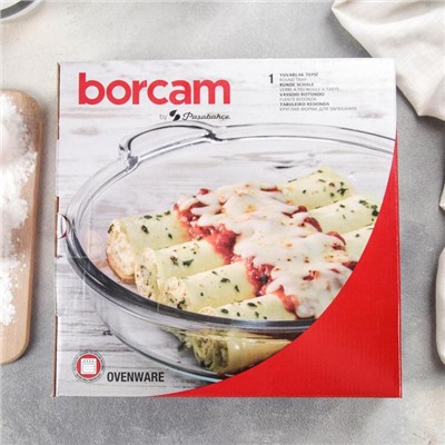 Форма для запекания и выпечки Borcam, 1.8 л, d=25 см, жаропрочное стекло, прозрачная