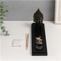 Подставка для благовоний с аромапалочками «Голова Будды», полистоун, сад камней, 29×7×11.5 см