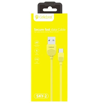 Кабель USB - Type-C Celebrat SKY-2T (повр. уп.)  100см 2,4A  (yellow)
