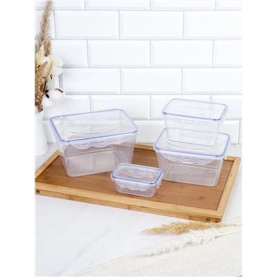 Набор пластиковых контейнеров Стандарт прямоугольный 4 штуки 250/800/1500/2700 мл / 90402 /уп 24/ ДОП СКИДКА НА КОРОБ 3%