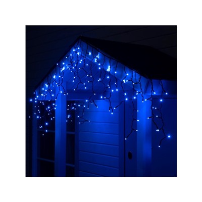 Гирлянда «Бахрома» 3×0.6 м, IP65, УМС, тёмная нить каучук, 108 LED, свечение синее, 220 В