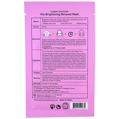 Leaders, Vita Brightening, восстанавливающая осветляющая маска, 1 шт., 25 мл