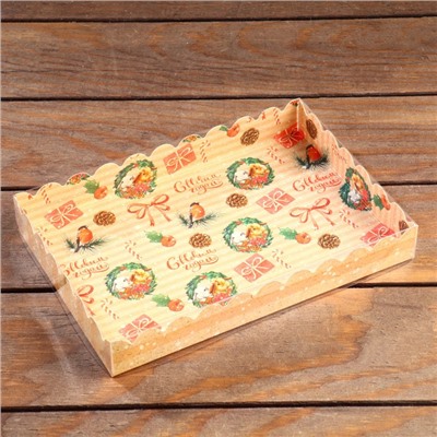 Коробочка подарочная новогодняя для печенья «Веночки», 22×15×3 см