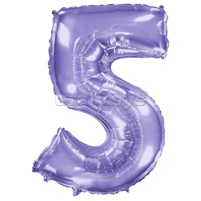 Шар (40''/102 см) Цифра, 5, Сиреневый, 1 шт. в уп.