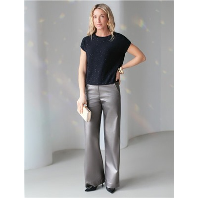 Джемпер с цельнокроенным коротким рукавом из хлопковой пряжи с пайетками.