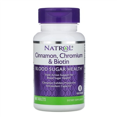 Natrol, Корица, хром и биотин, 60 таблеток