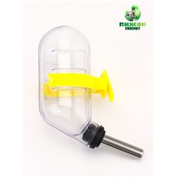 Поилка для грызунов с металлическим носиком 60 мл, 12×4 см, прозрачная с жёлтым креплением