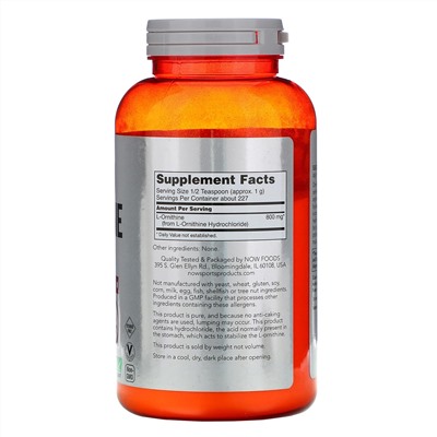Now Foods, L-орнитин в виде порошка, 227 г (8 унций)