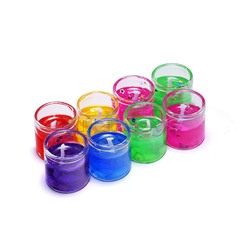 Набор свечей гелевых (8шт х 2,7*2,7см) в стаканчике, с блёстками