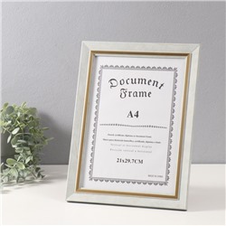 Фоторамка для фото А4 «Вайолетт», пластик, светло-серая с золотой полосой, 1.5×25.4×34 см