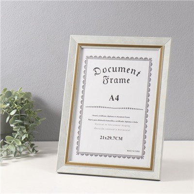 Фоторамка для фото А4 «Вайолетт», пластик, светло-серая с золотой полосой, 1.5×25.4×34 см