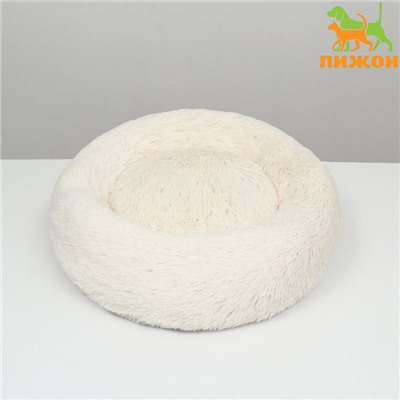 Лежанка для собак и кошек, длинный мех, 80×80×25 см, молочная