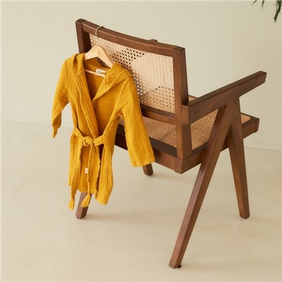 Халат детский муслиновый LoveLife (3 года, рост 98-104 см), горчичный, 100% хлопок, 235 г/м²