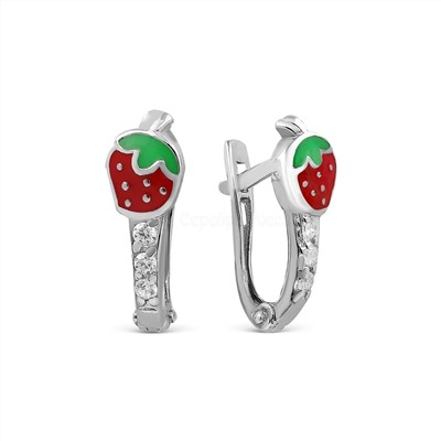 Серьги детские из серебра с эмалью и фианитами родированные - Клубнички 925 пробы 2313055