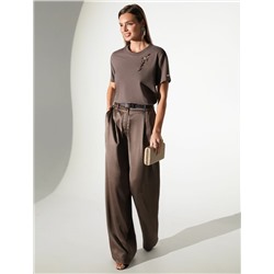 Нарядная футболка с принтом фольгой из премиального хлопка с эластаном