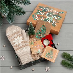 Набор подарочный новогодний KAFTAN New Year: варежки размер 19, подвеска, свеча, ёлка, 2 открытки