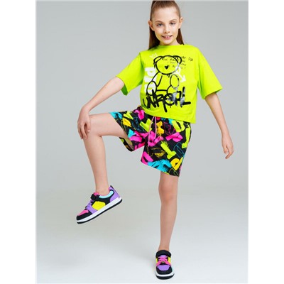 Комплект трикотажный для девочек: фуфайка (футболка), шорты