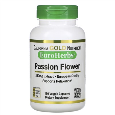California Gold Nutrition, EuroHerbs, «Пассифлора», 250 мг, 180 растительных капсул