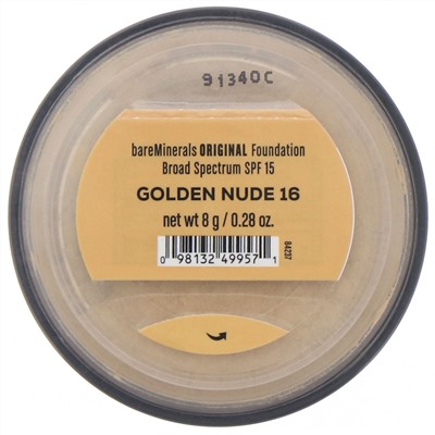 bareMinerals, Original, тональная основа, SPF 15, оттенок «Золотистый нюдовый 16», 8 г