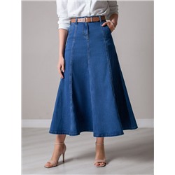 Джинсовая юбка миди А силуэта с декоративными швами из эластичного денима