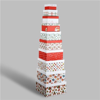 Набор новогодних подарочных коробок 10 в 1 «Уютный Новый год», 10×10×6–28×28×15 см