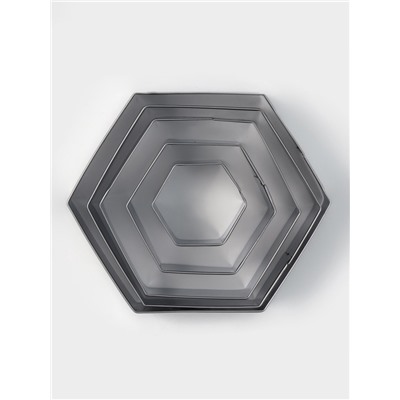 Формы печенья Доляна «Шестиугольник», набор 5 шт., 9.6×8.3×2.5 см, нержавеющая сталь, серебристые