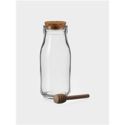 Ёмкость для мёда и варенья Доляна «Парфе», 250 мл, 7×14 см, с деревянной ложкой, стекло, прозрачная, МИКС вида