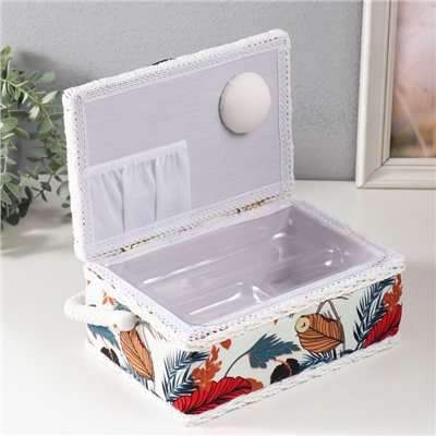 Шкатулка для рукоделия и шитья «Тропические листья», хранение ниток, иголок, мелочи, 24×16×11 см